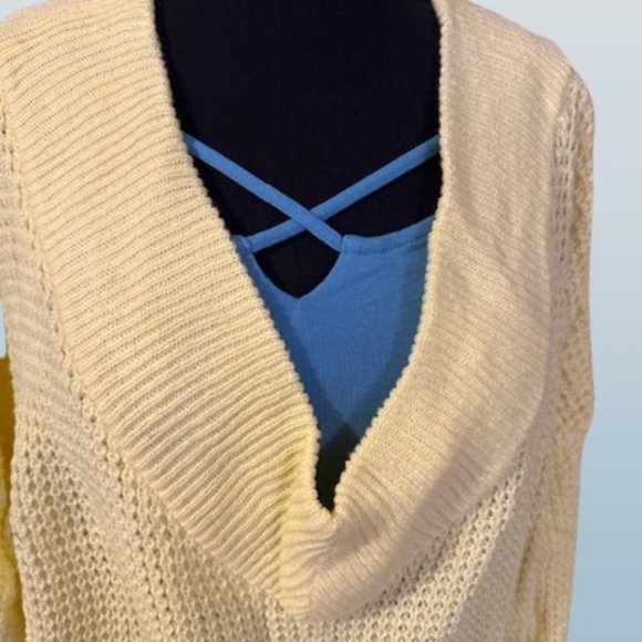 Yellow Oversized V Neck Waffle Sweater 4236 NWT Boutique - Picture 6 of 11